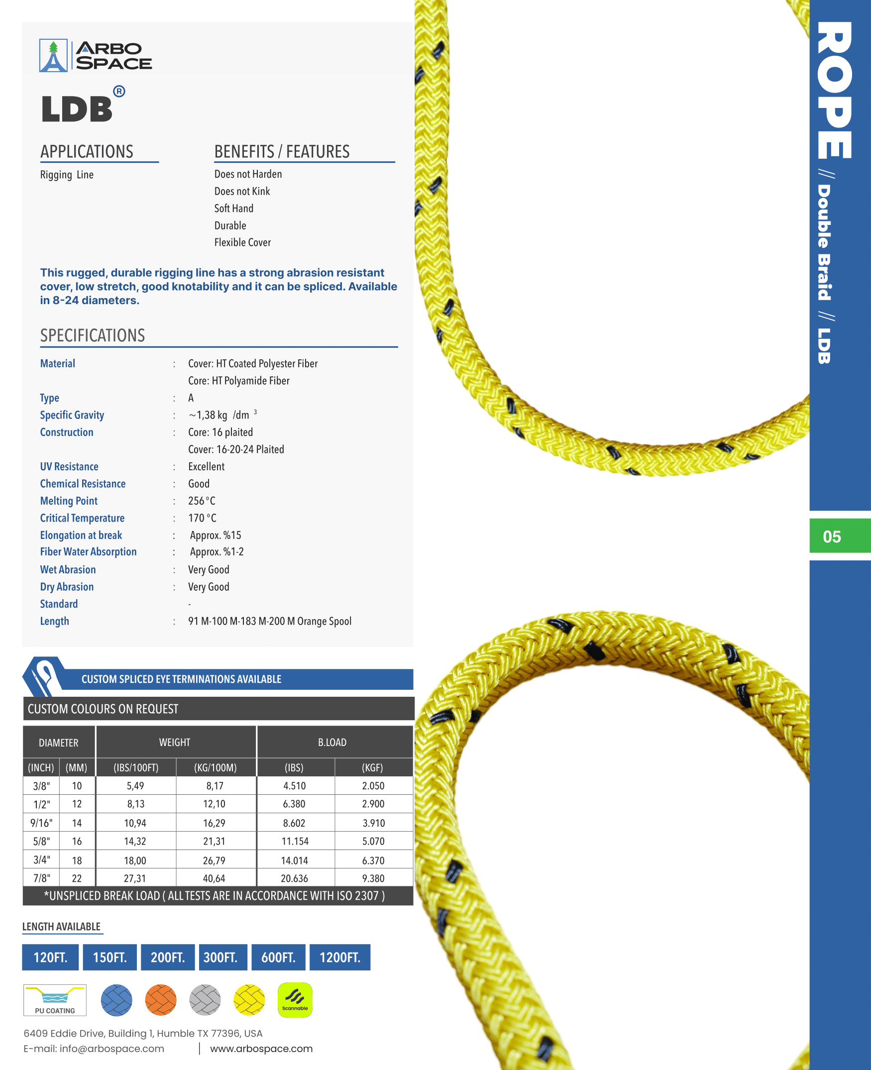 7/8" (22mm) Arbo Space LDB (Coated Polyester Double Braid)
