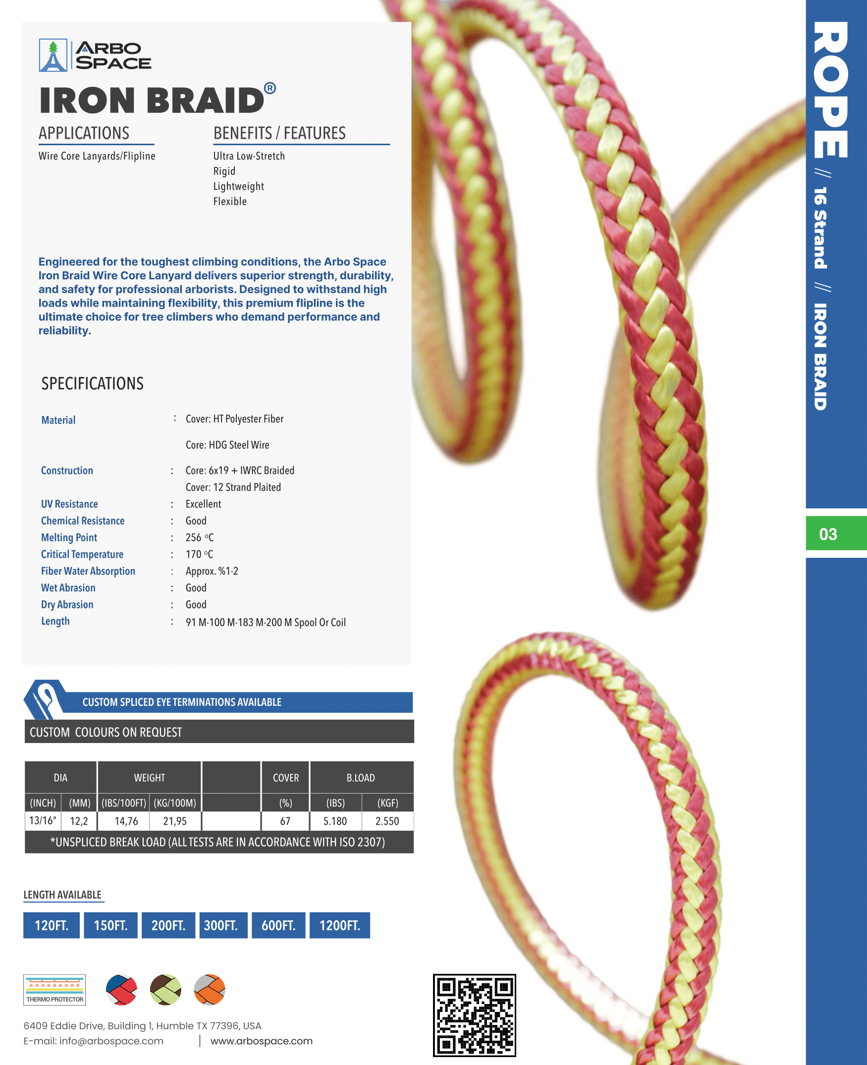 Arbo Space Iron Braid 1/2" Wire Core Flipline with ART Positioner